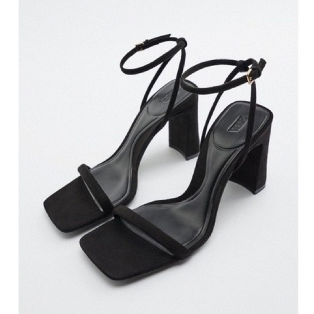 New Zara Black Micro Suede sandals